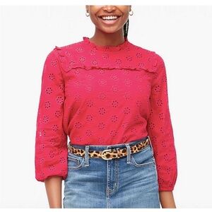 J. Crew Vibrant Red Eyelet Blouse